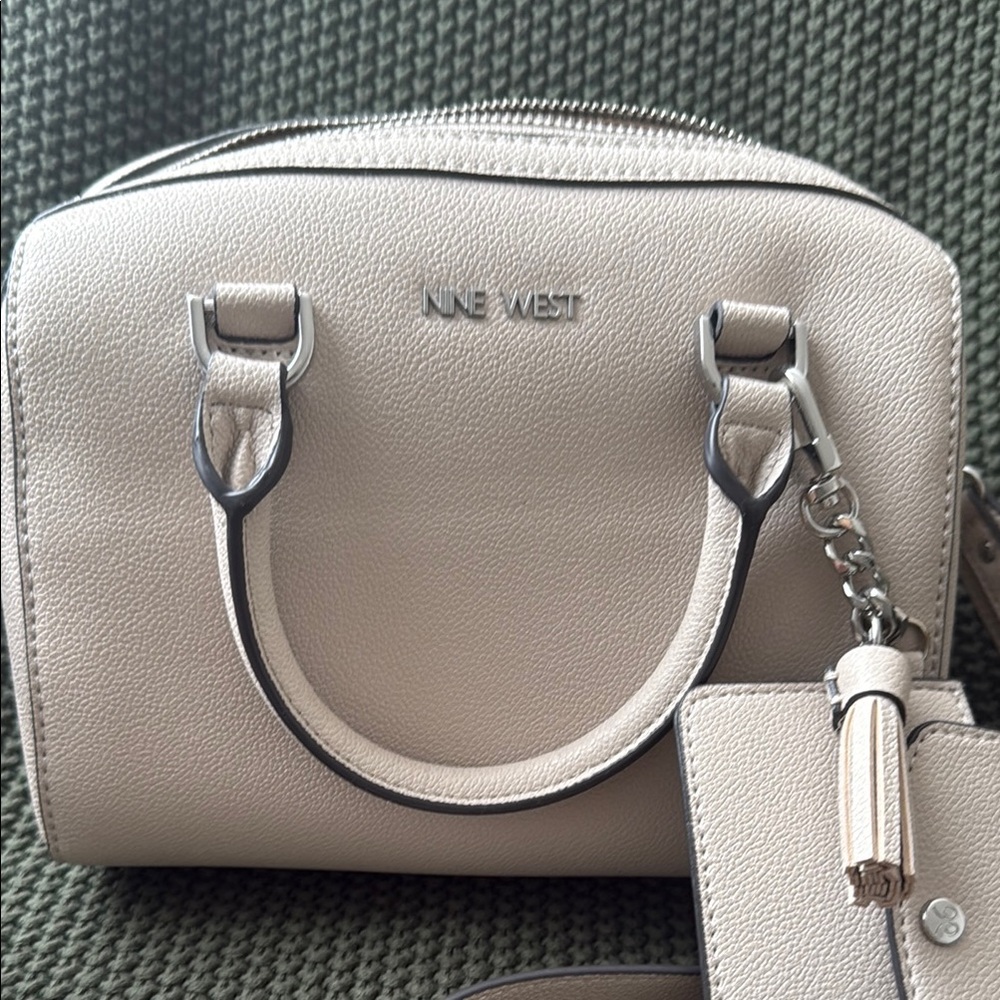 Nine West Cream Satchel with Silver Hardware